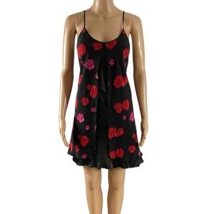 C&A Lingerie Black Floral Slip Dress size Medium Adjustable Straps